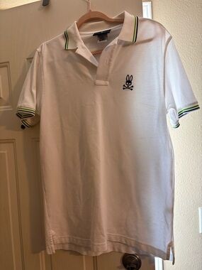 Psycho Bunny White Polo with Green & Black Contrast Trim